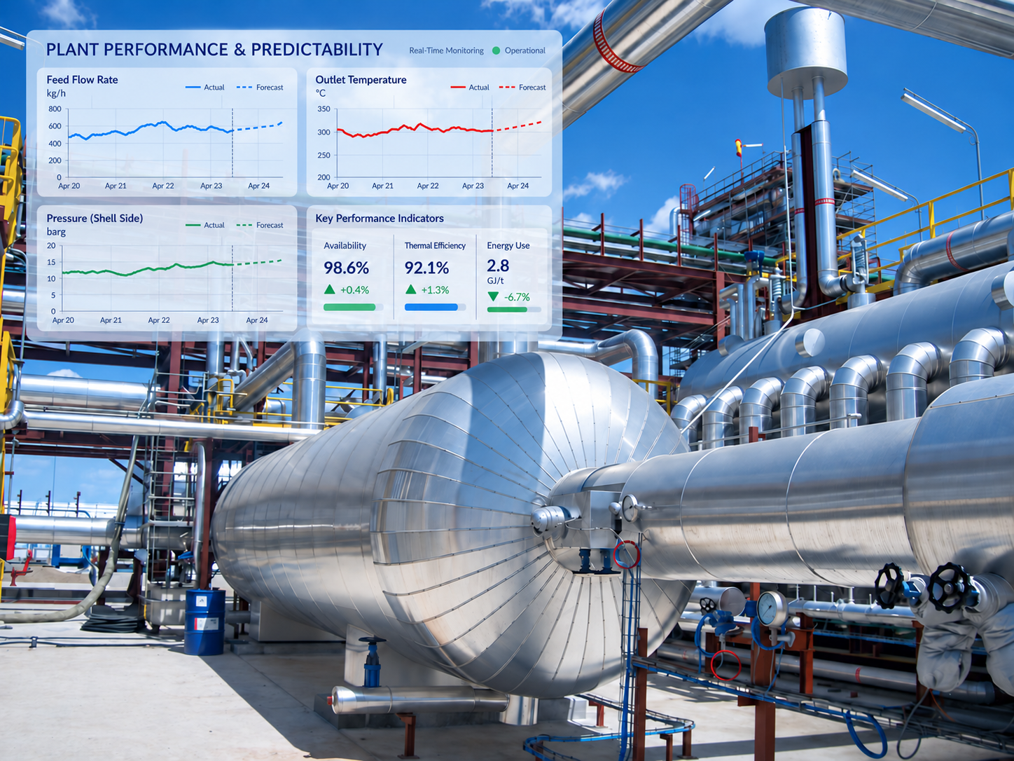 Industrial plant with performance and predictive analytics dashboard